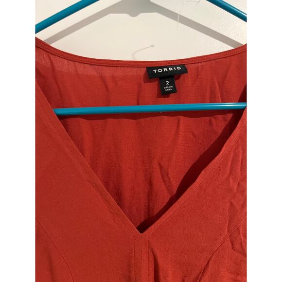 TORRID Long Sleeve Babydoll Rayon V Neck Blouse Spice Red size 2 - Picture 3 of 7
